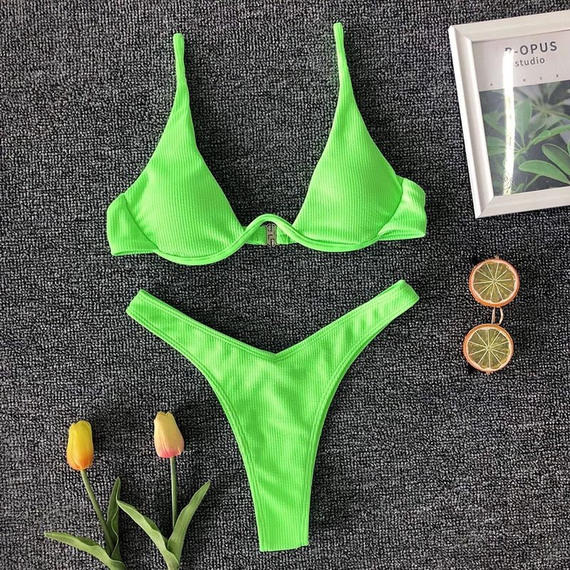 Sexy Thong Solid Color Push Up Bikini Set - Nxt Moda