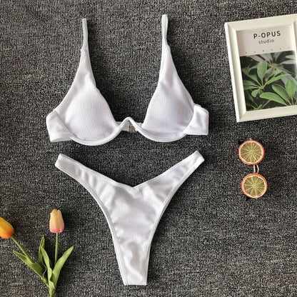 Sexy Thong Solid Color Push Up Bikini Set - Nxt Moda