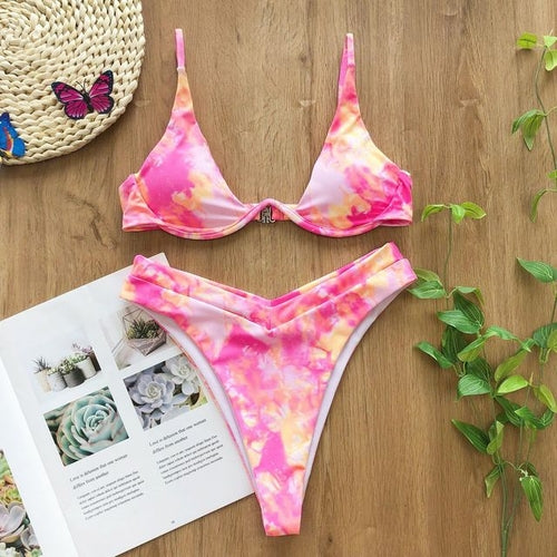Sexy Thong Solid Color Push Up Bikini Set - Nxt Moda