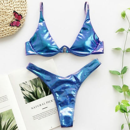 Sexy Thong Solid Color Push Up Bikini Set - Nxt Moda