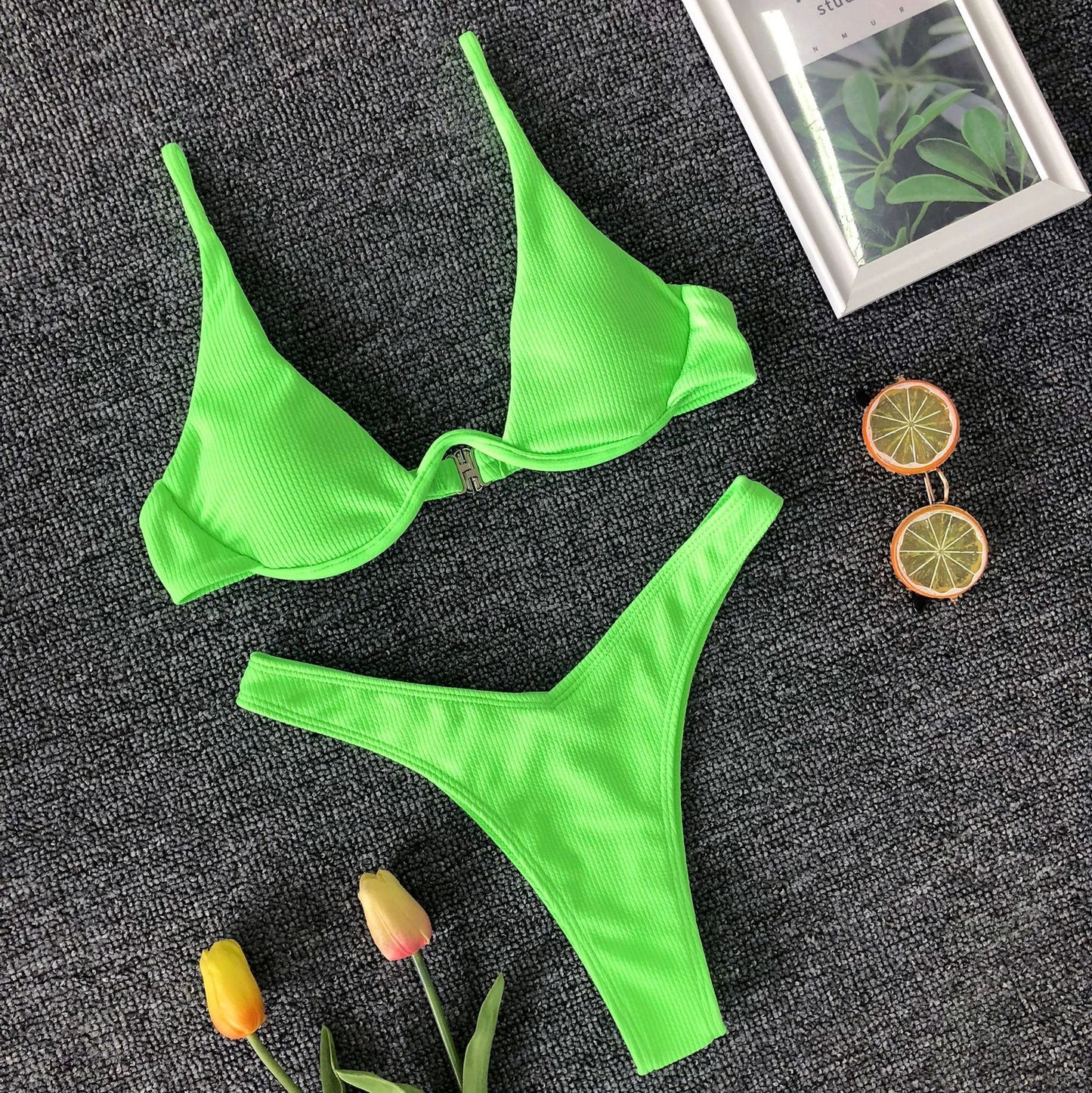 Sexy Thong Solid Color Push Up Bikini Set - Nxt Moda