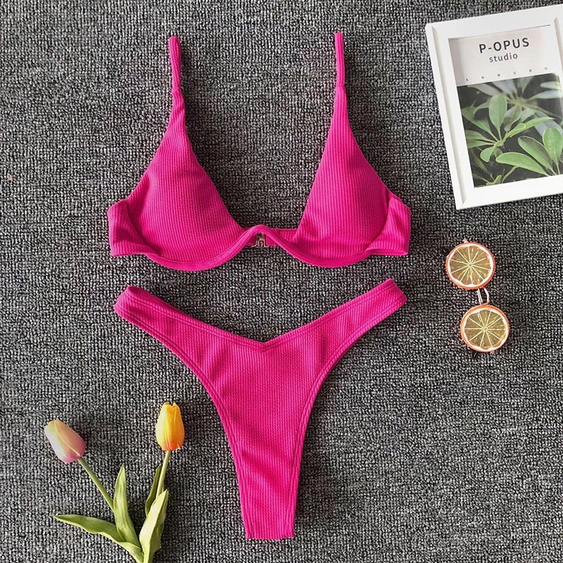 Sexy Thong Solid Color Push Up Bikini Set - Nxt Moda