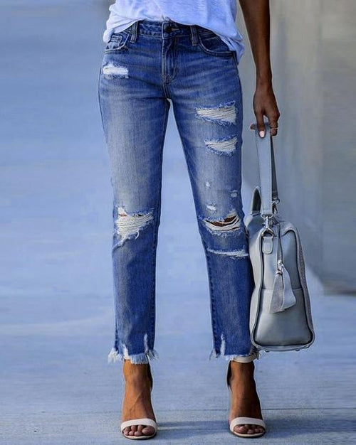 Women Fashion Denim Daily Cutout Pants - Nxt Moda