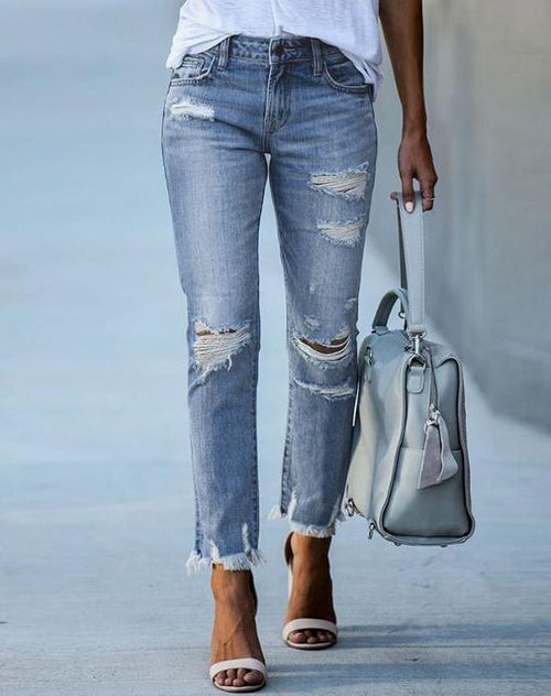 Women Fashion Denim Daily Cutout Pants - Nxt Moda