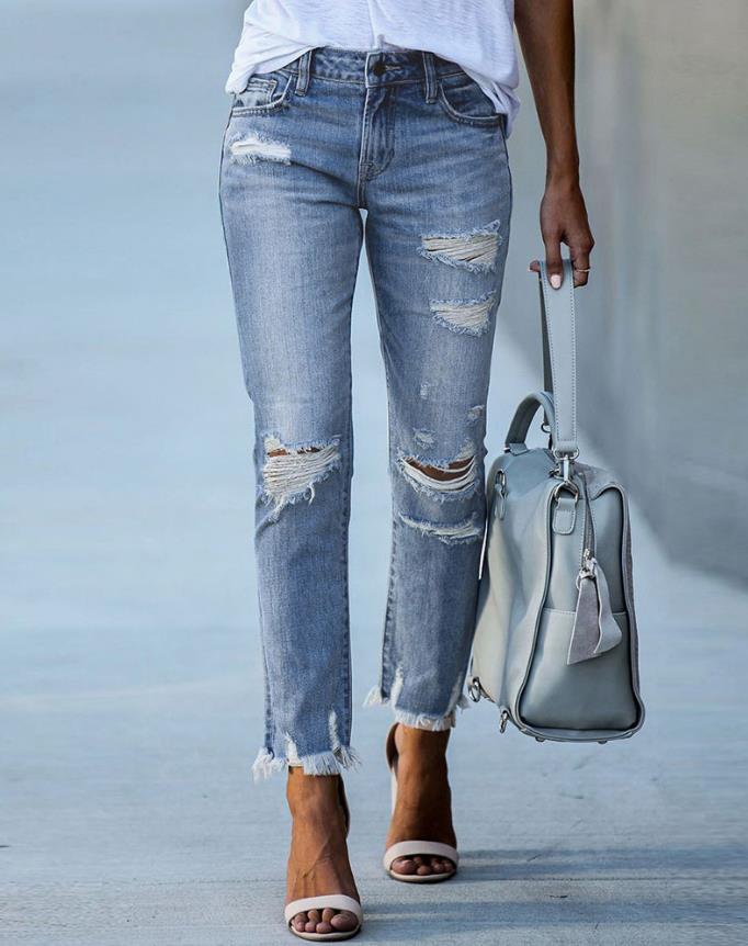 Women Fashion Denim Daily Cutout Pants - Nxt Moda