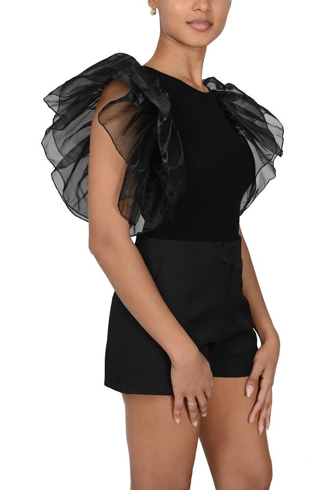 Fashion Black Ruffle Chic Bodysuit - Nxt Moda