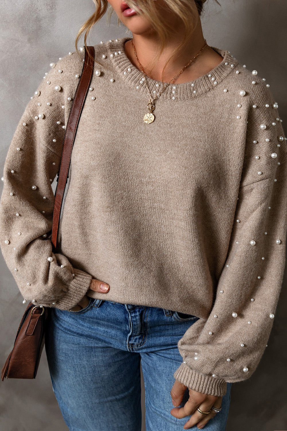 Smoke Gray Plus Size Pearl Pullover Sweater - Nxt Moda