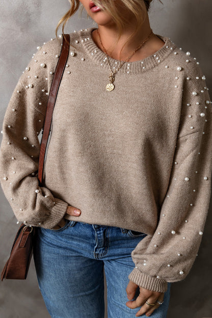 Smoke Gray Plus Size Pearl Pullover Sweater - Nxt Moda