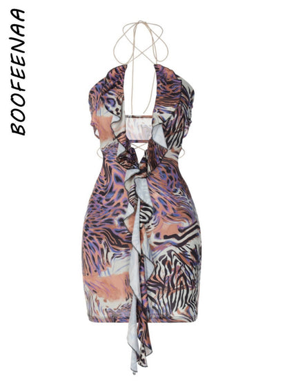 BOOFEENAA Leopard Print Ruffle Dress - Nxt Moda