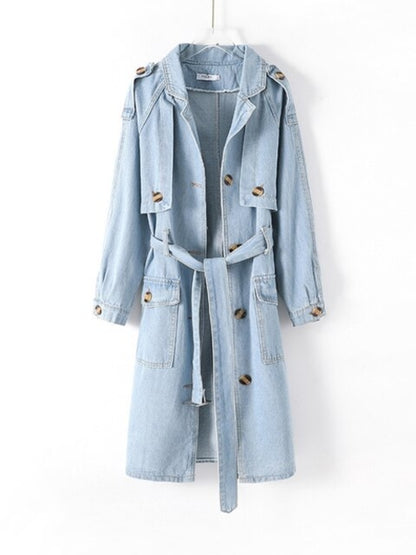 Denim Jacket Collar Mid Length Denim Trench - Nxt Moda