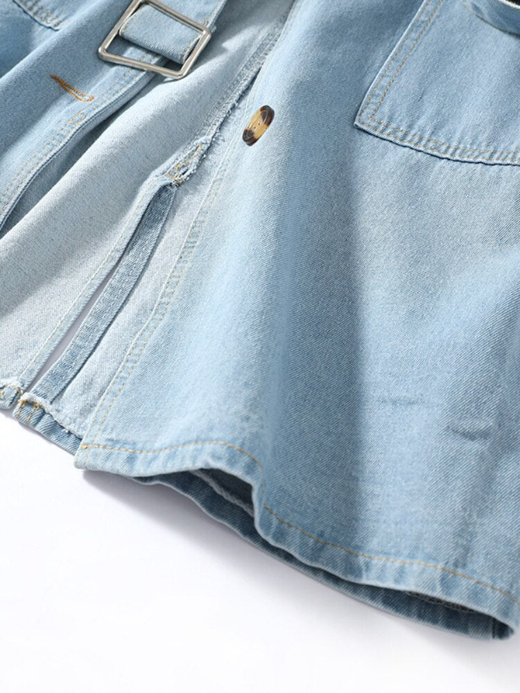 Denim Jacket Collar Mid Length Denim Trench - Nxt Moda