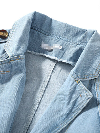 Denim Jacket Collar Mid Length Denim Trench - Nxt Moda