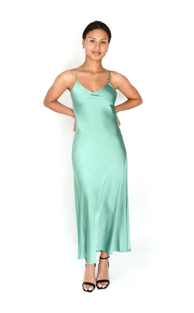 Jade Green Satin Dress - Nxt Moda