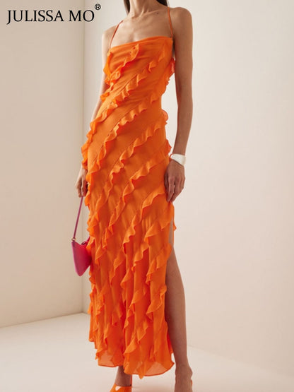 Julissa Mo Orange Spaghetti Strap Maxi Dress - Nxt Moda