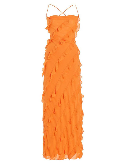 Julissa Mo Orange Spaghetti Strap Maxi Dress - Nxt Moda