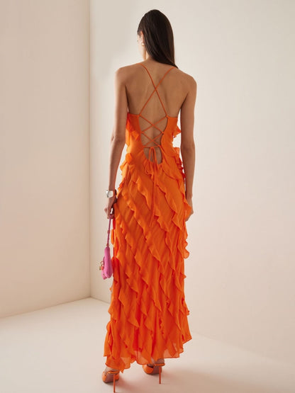 Julissa Mo Orange Spaghetti Strap Maxi Dress - Nxt Moda