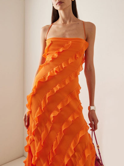 Julissa Mo Orange Spaghetti Strap Maxi Dress - Nxt Moda