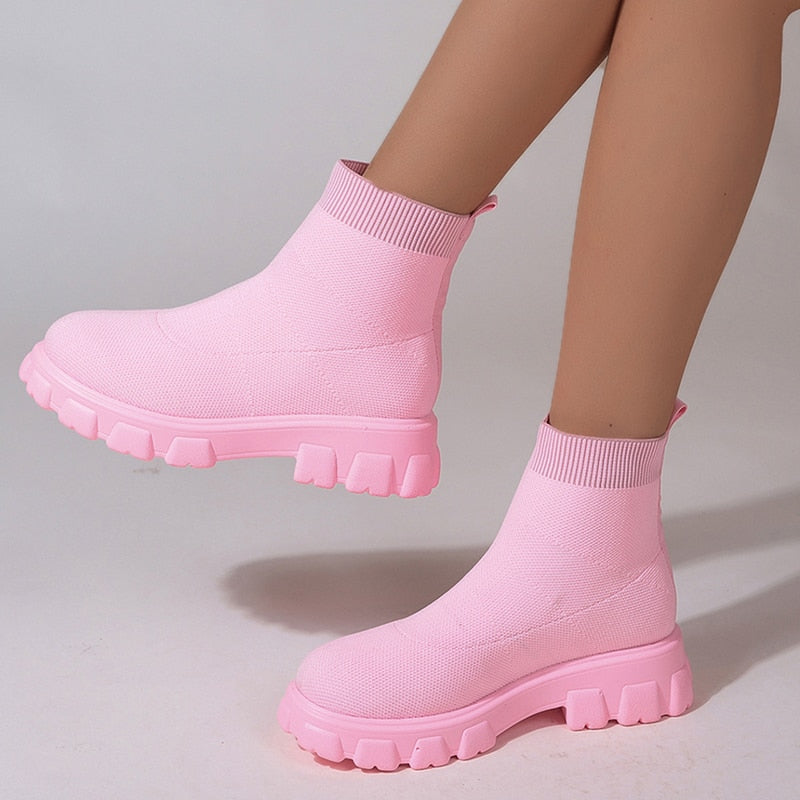 Low Chunky Platform Knitted Boots - Nxt Moda