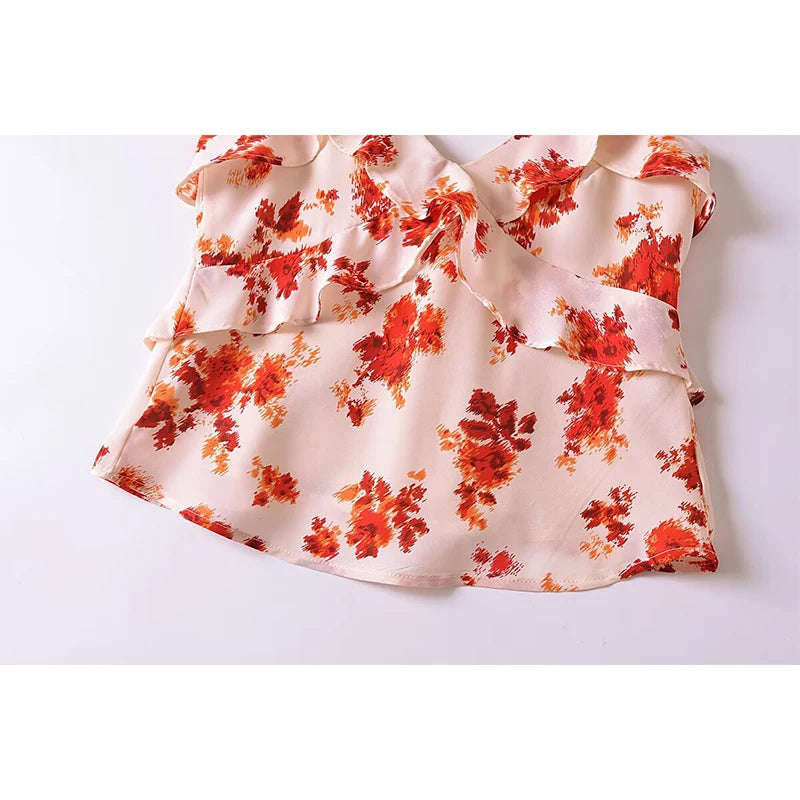 French Floral Print Ruffle Cami - Nxt Moda