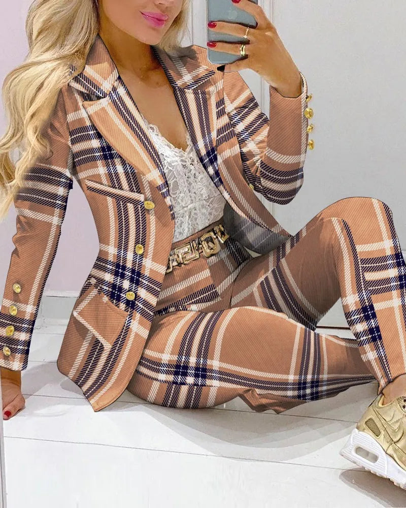 Print Blazer and Pants 2-Piece Set