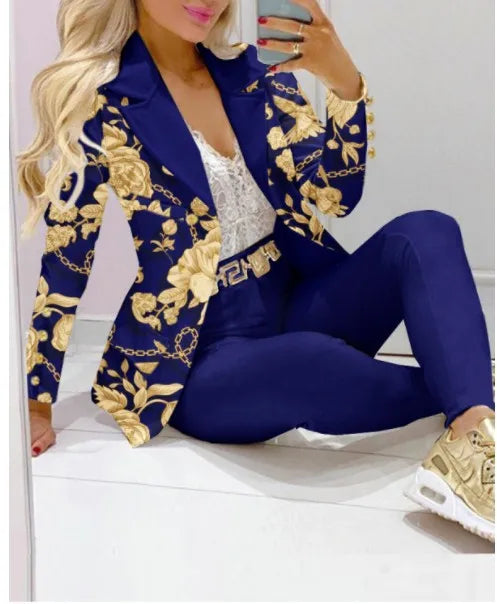 Print Blazer and Pants 2-Piece Set