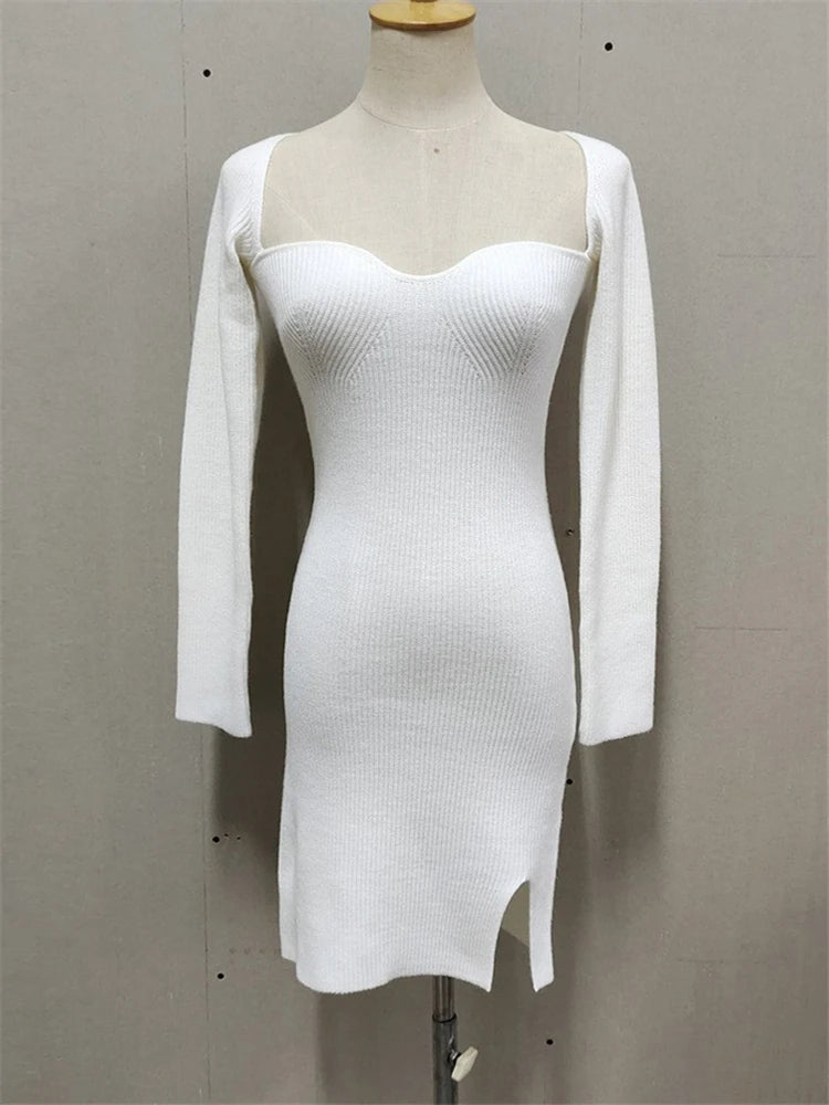 Tossy Knit White Sweater Dress - Nxt Moda