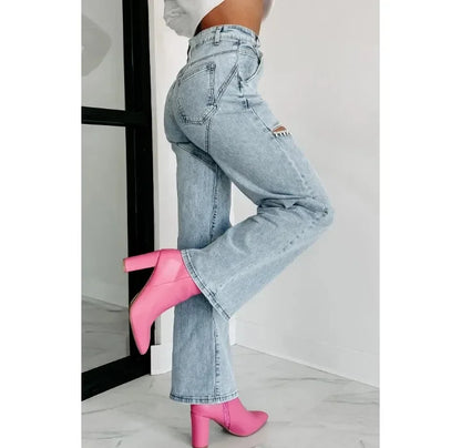 Women's High Waist Perforated Denim Jeans Y2K Streetwear