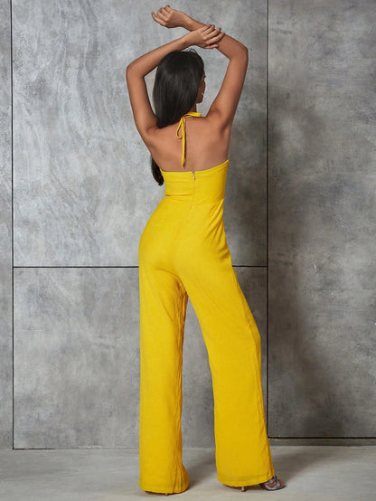 Yellow Halter Jumpsuit - Nxt Moda