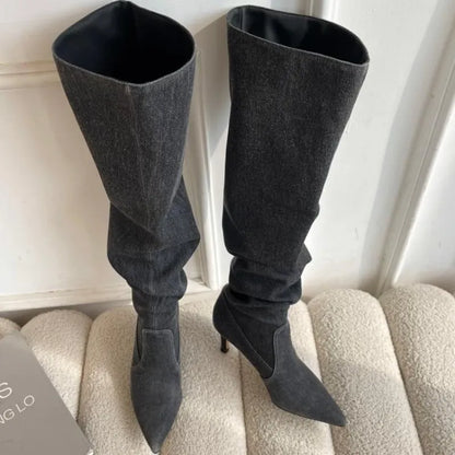 LYXLYH Denim Pointed Boots - Nxt Moda