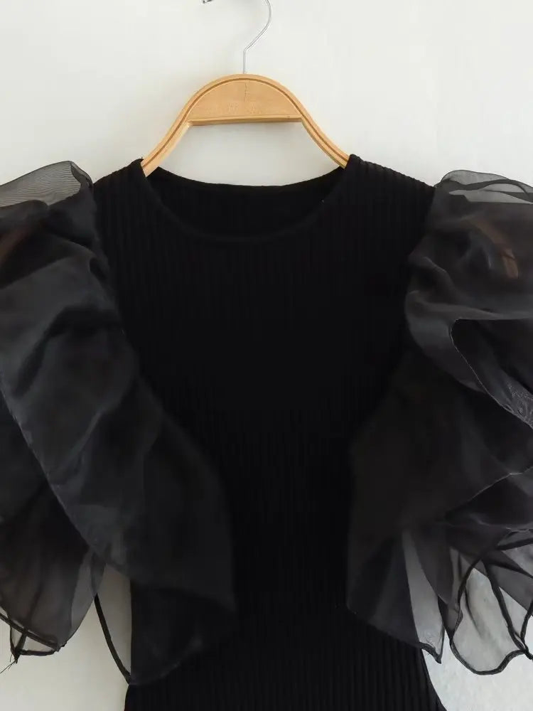 Fashion Black Ruffle Chic Bodysuit - Nxt Moda