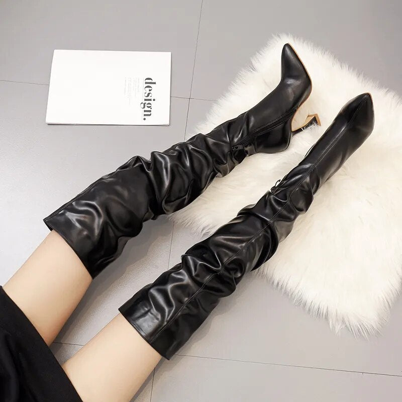 Thigh High Square Stiletto Boots - Nxt Moda