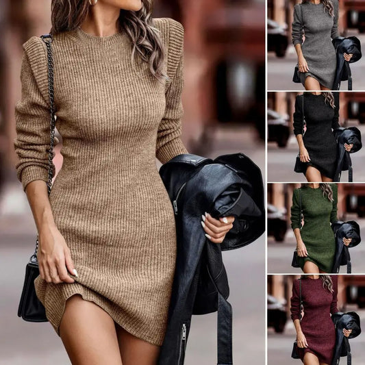 Women's Ribbed Sweater Bodycon Mini Dress Elegant Party Wear