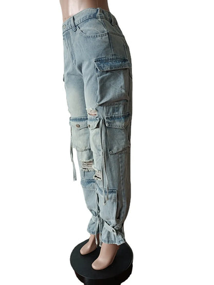 Women's Vintage Cargo Jeans Wide Leg Denim Pants