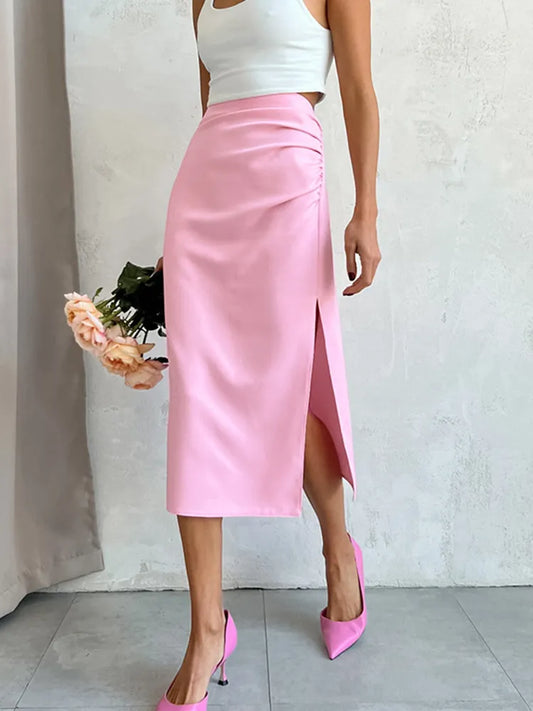 Slit Midi High Waist Asymmetrical Skirt - Nxt Moda