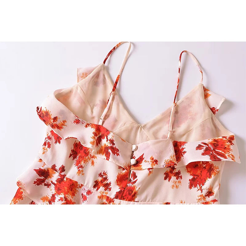 French Floral Print Ruffle Cami - Nxt Moda