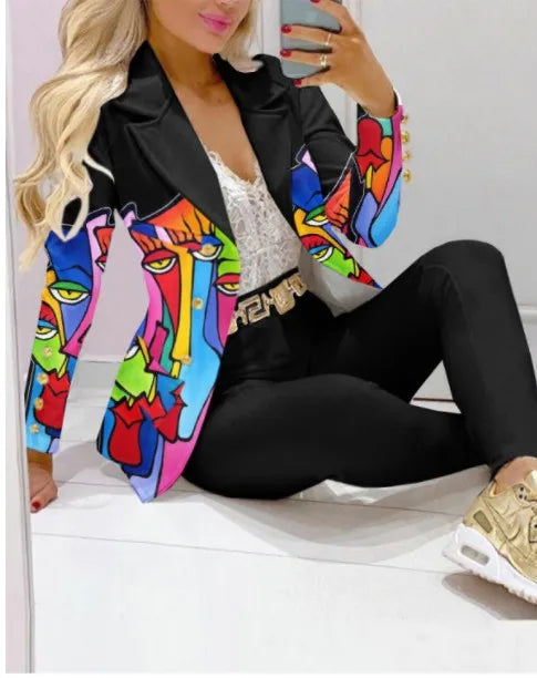 Print Blazer and Pants 2-Piece Set