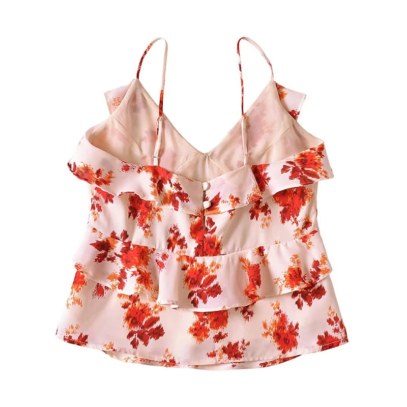 French Floral Print Ruffle Cami - Nxt Moda