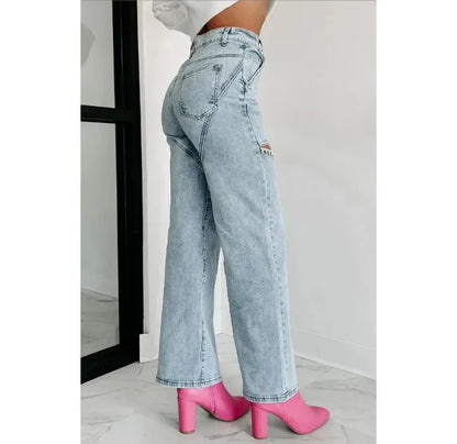 Women's High Waist Perforated Denim Jeans Y2K Streetwear