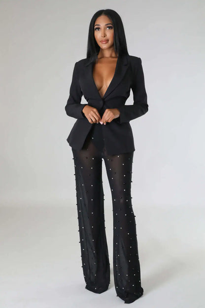 Street Chic Blazer and Mesh Beading Pants 2-Piece Winter Set