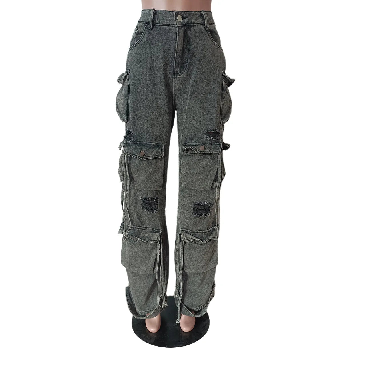 Women's Vintage Cargo Jeans Wide Leg Denim Pants