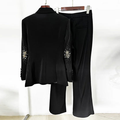 Luxury Embroidered Blazer and Bell Bottom Pants 2-Piece Set