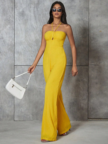 Yellow Halter Jumpsuit - Nxt Moda