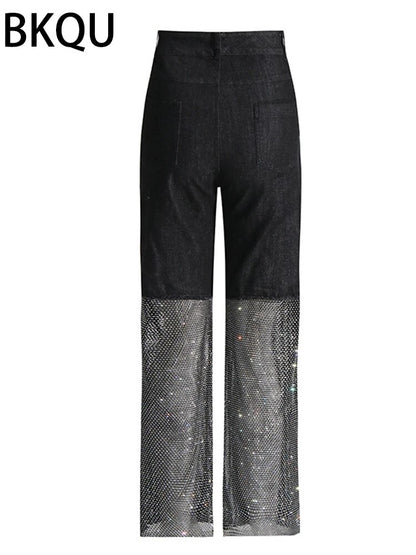 BKQU Straight Leg Chic Mesh Jeans - Nxt Moda