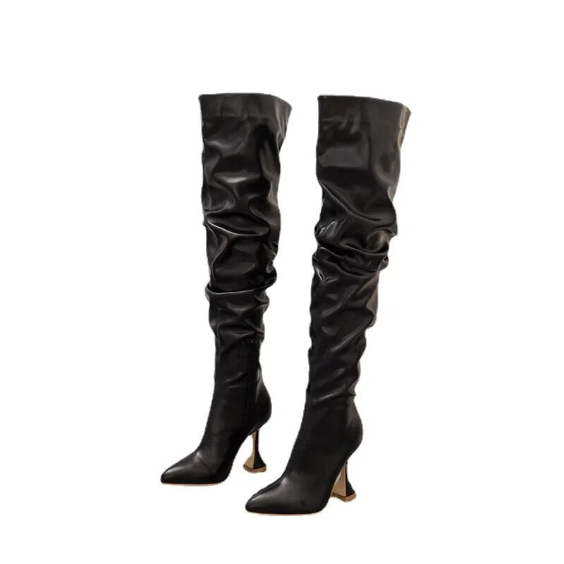 Thigh High Square Stiletto Boots - Nxt Moda