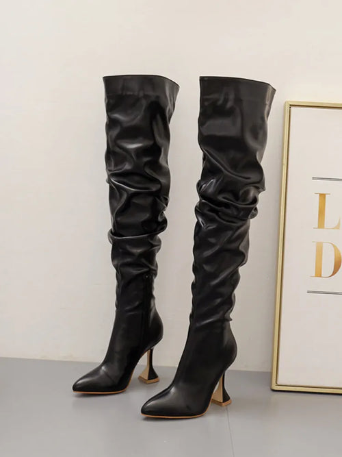 Thigh High Square Stiletto Boots - Nxt Moda