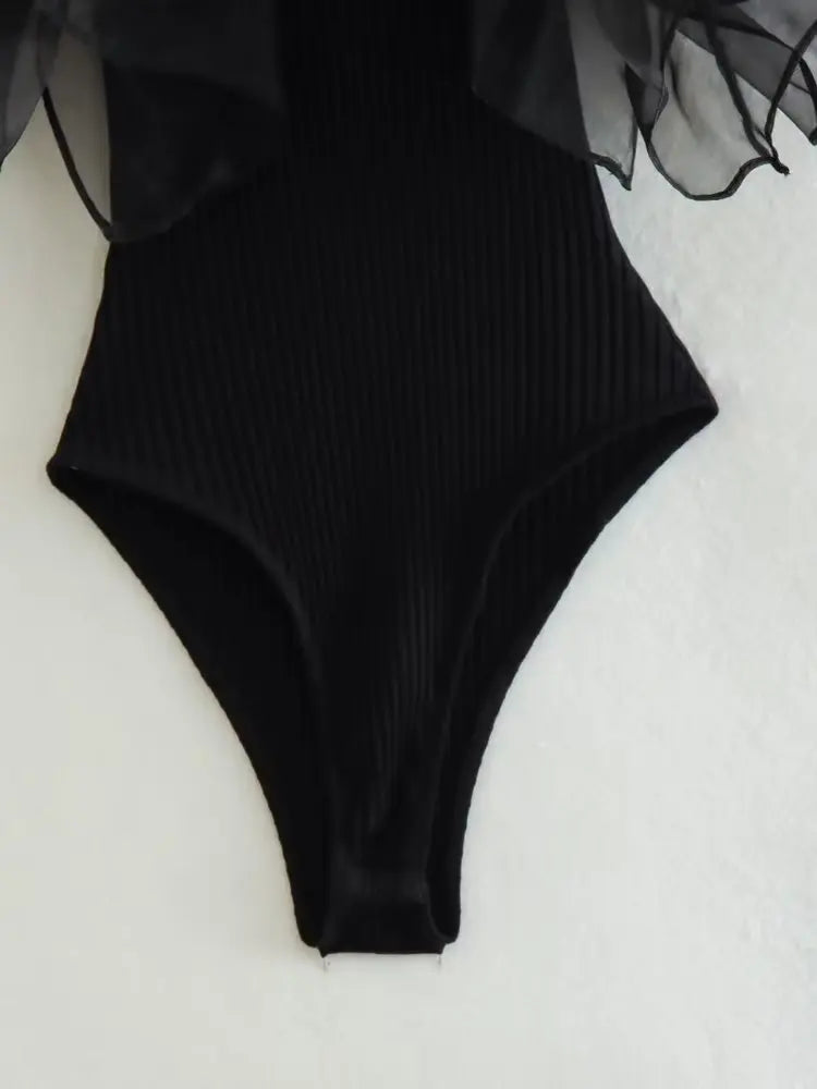 Fashion Black Ruffle Chic Bodysuit - Nxt Moda