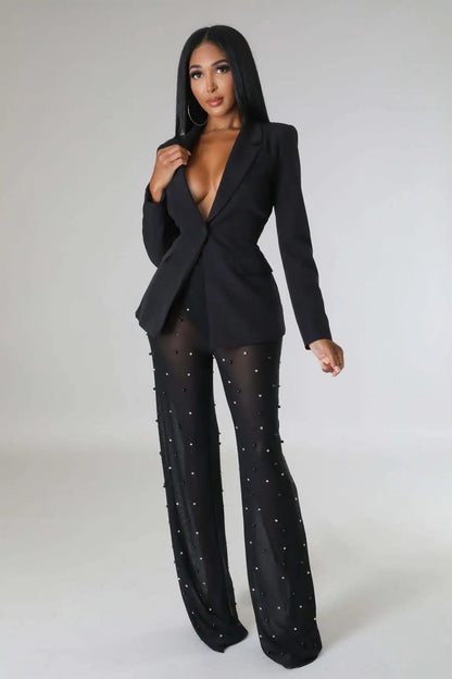 Street Chic Blazer and Mesh Beading Pants 2-Piece Winter Set