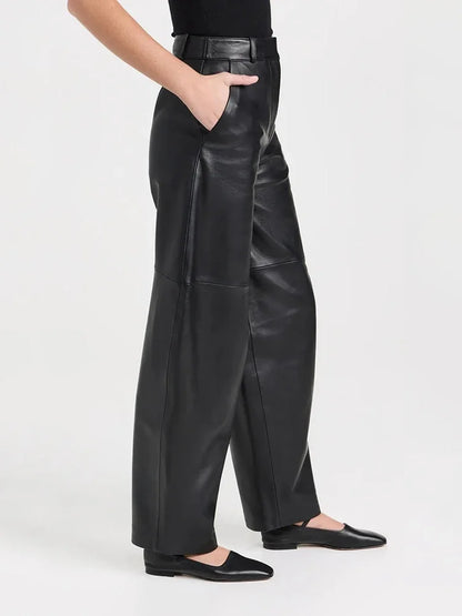 Women's High Waist Matte Faux Leather Balloon Pants Loose Casual Trousers