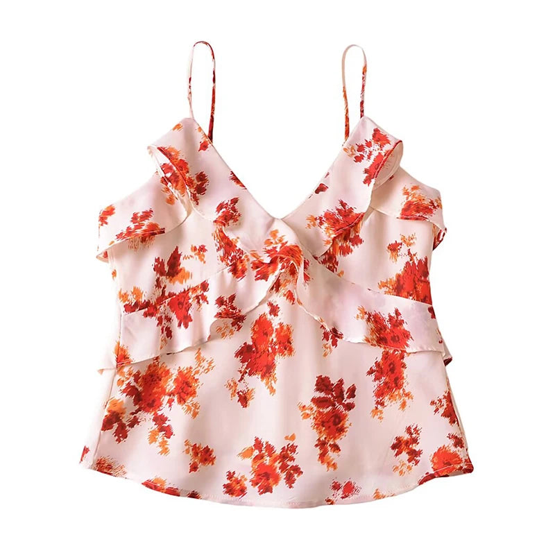 French Floral Print Ruffle Cami - Nxt Moda