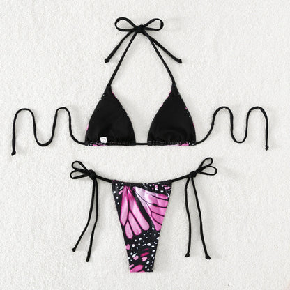 Butterfly Print Halter Bikini Set - Nxt Moda